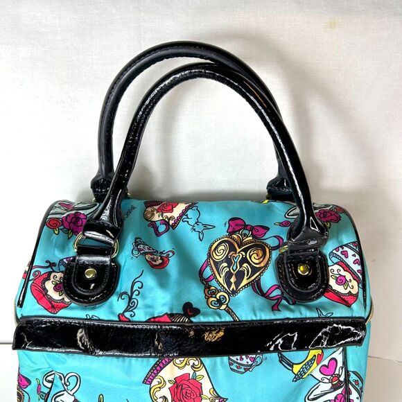 Betsey Johnson Turquoise Blue Multicolored Tea Time Print Insulated Satchel Bag - Picture 15 of 15